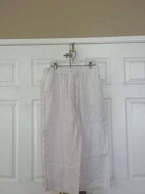 DKNY Linen cropped Pants drawstring wide leg pockets pullon
